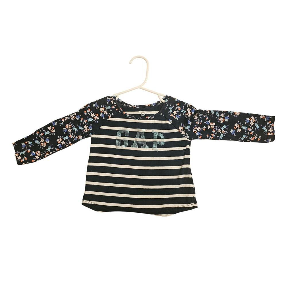 GAP Toddler Girl Long Sleeve Floral Stripe Shirt